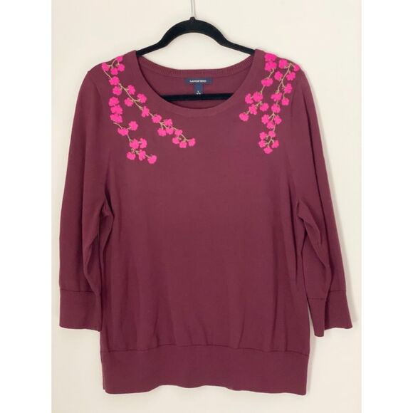 Lands'End Floral Embroidered Crewneck Sweater Size Large g28 - Picture 12 of 16